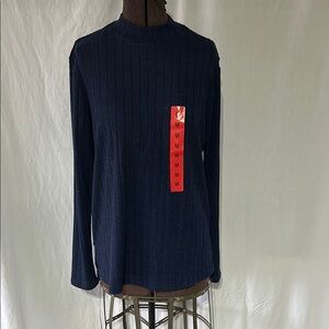 Navy Blue Mock Turtleneck Ribbed Long Sleeve Top M